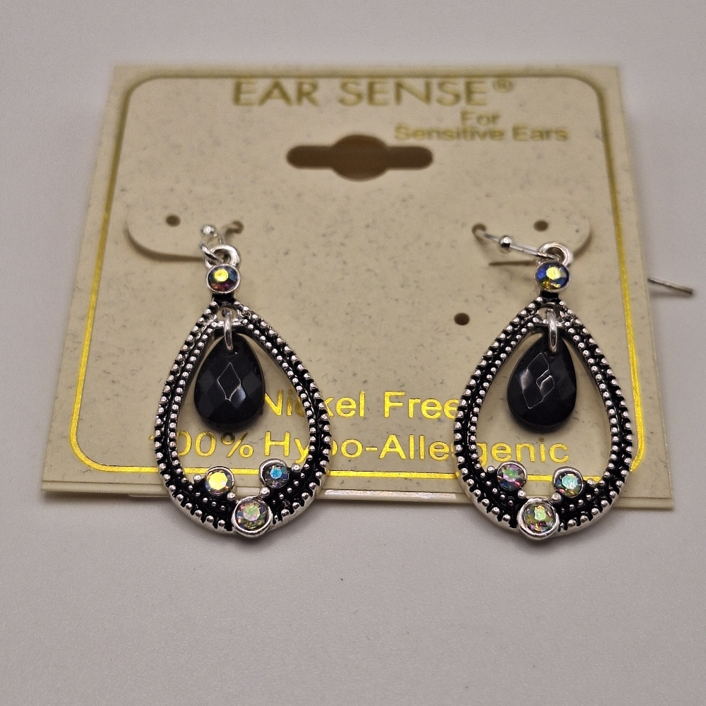 Black Teardrop Earrings | Hypoallergenic Nickel Free | Boho Western Silver Drop